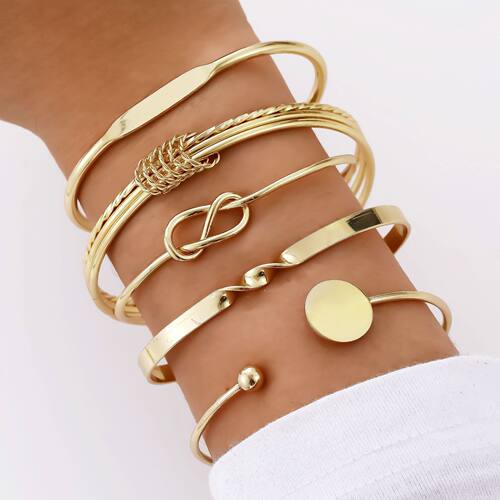 Women Bracelet Sets饰品欧美时尚创意几何光面开口打结手镯5件套