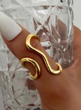 Women Ring Gift欧美不规则线条开口戒指女小众叠戴食指指环配饰