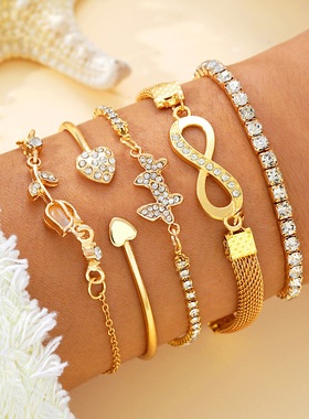 Women Bracelet Jewlery欧美设计感8字无穷大蝴蝶手链5件套配饰
