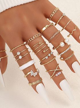Ring Jewelry Gift欧美滴油波浪戒指关节戒指22件套爱心几何戒指
