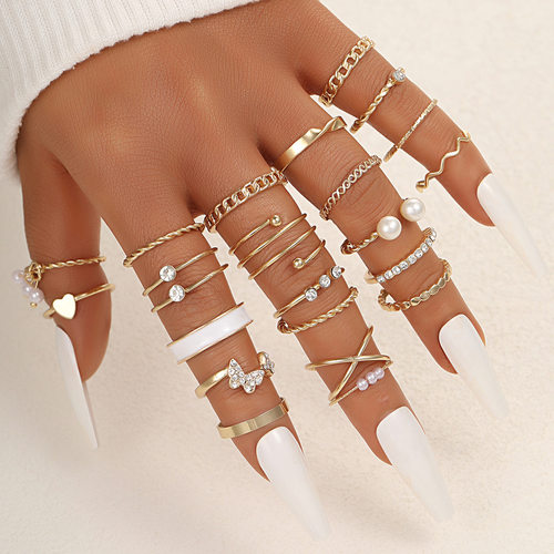 Ring Jewelry Gift欧美滴油波浪戒指关节戒指22件套爱心几何戒指