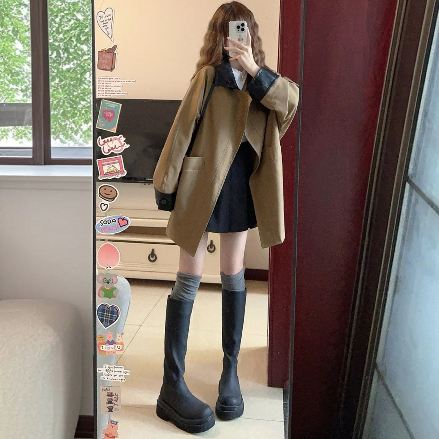 韩系风衣外套女巴恩风撞色翻领中长版高级感巨好看小个子流行大衣