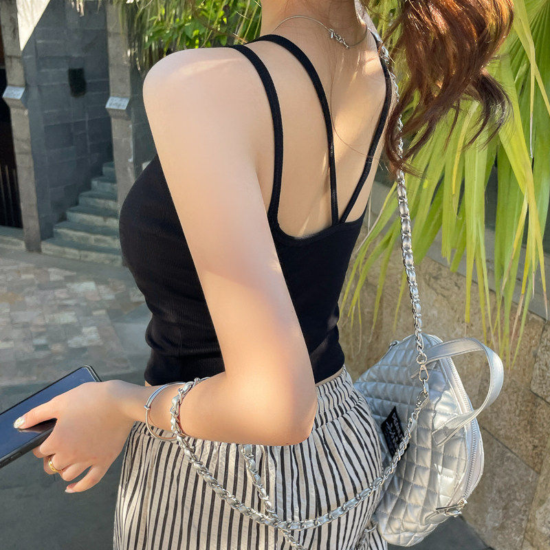 黑色美背吊带背心内搭女2026春夏新款外穿带胸垫一体打底短款上衣
