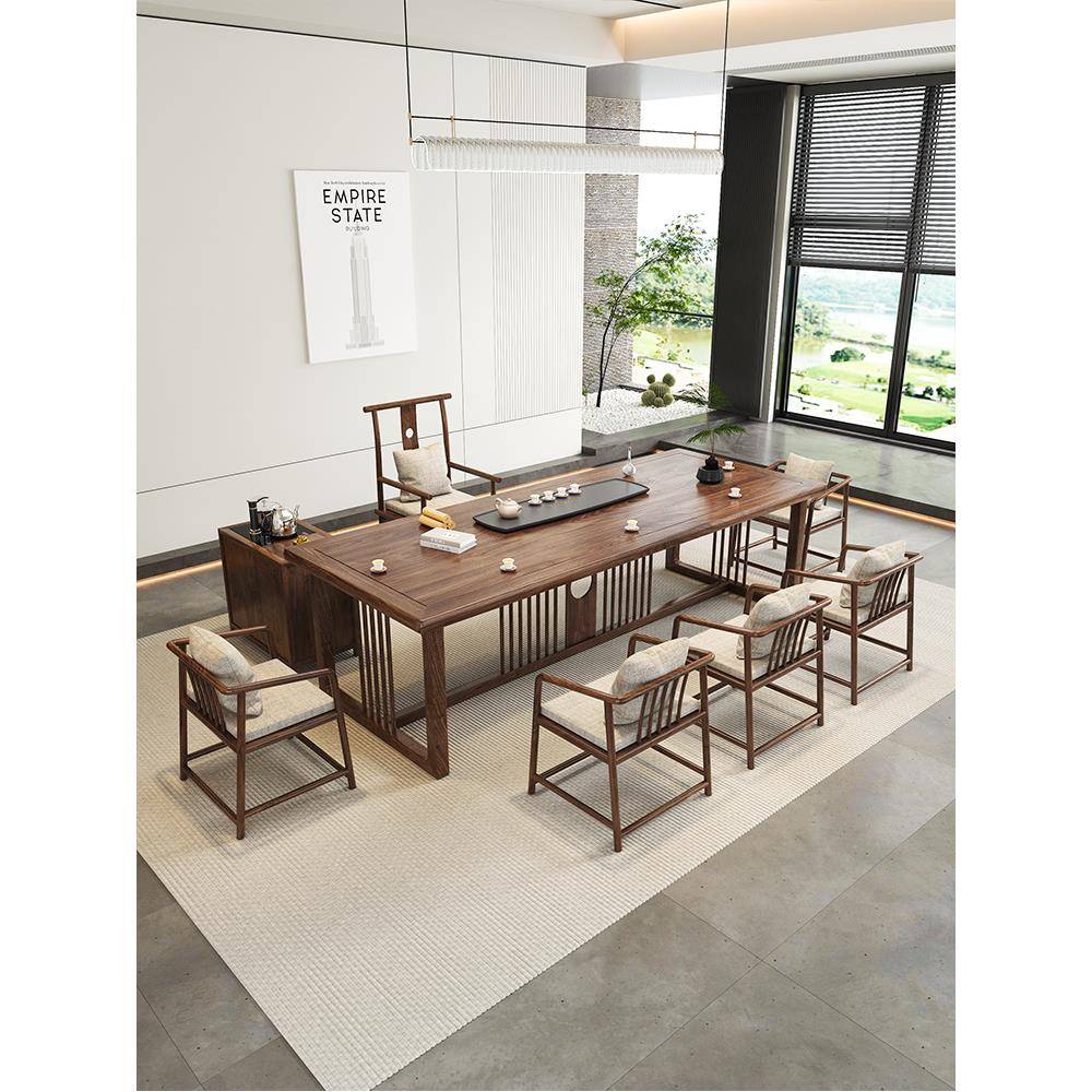 需定制新中式老榆木茶桌原木实木茶几功夫茶台办公室茶桌椅泡茶桌