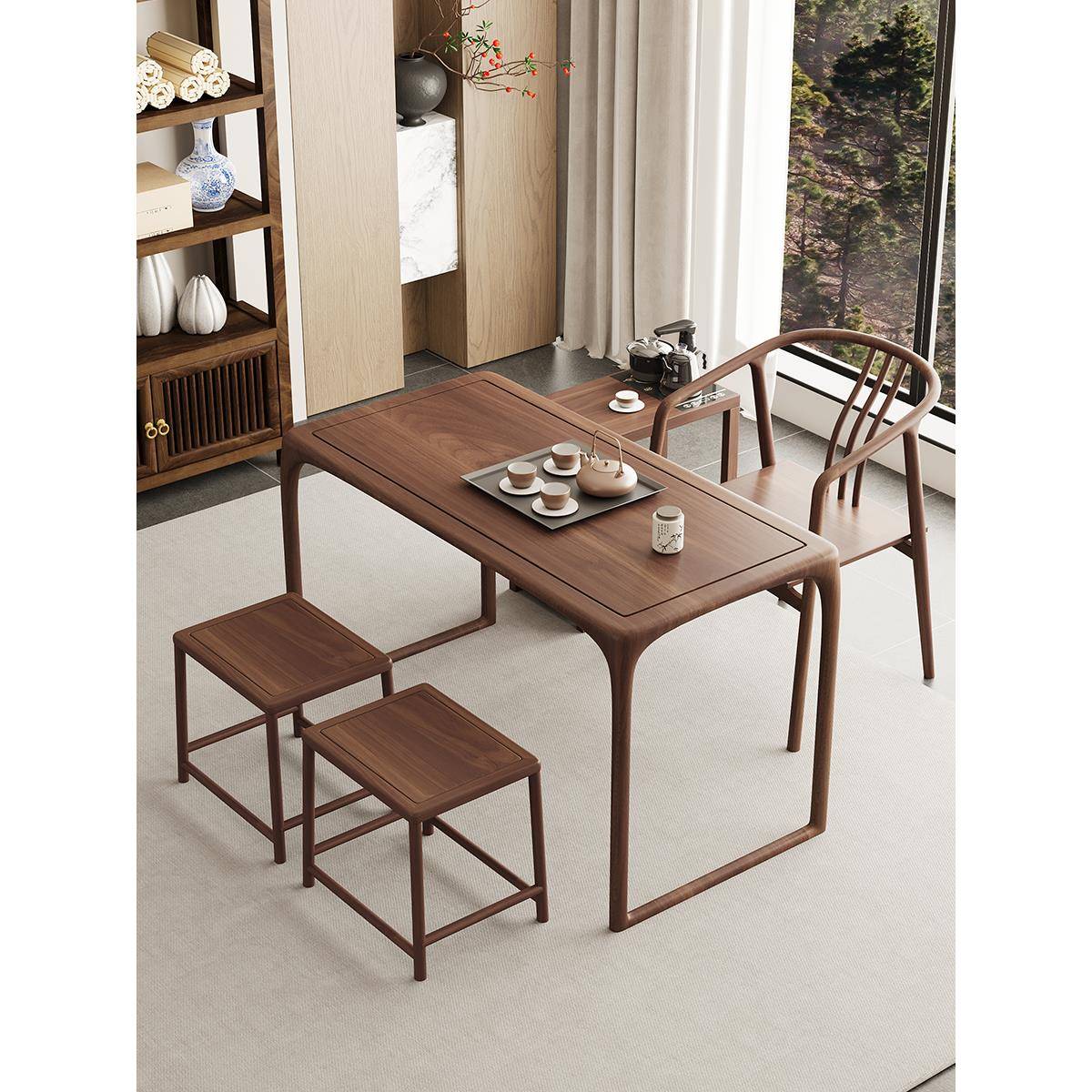 需定制阳台茶桌椅组合老榆木茶桌新中式泡茶桌小户型休闲桌椅家用