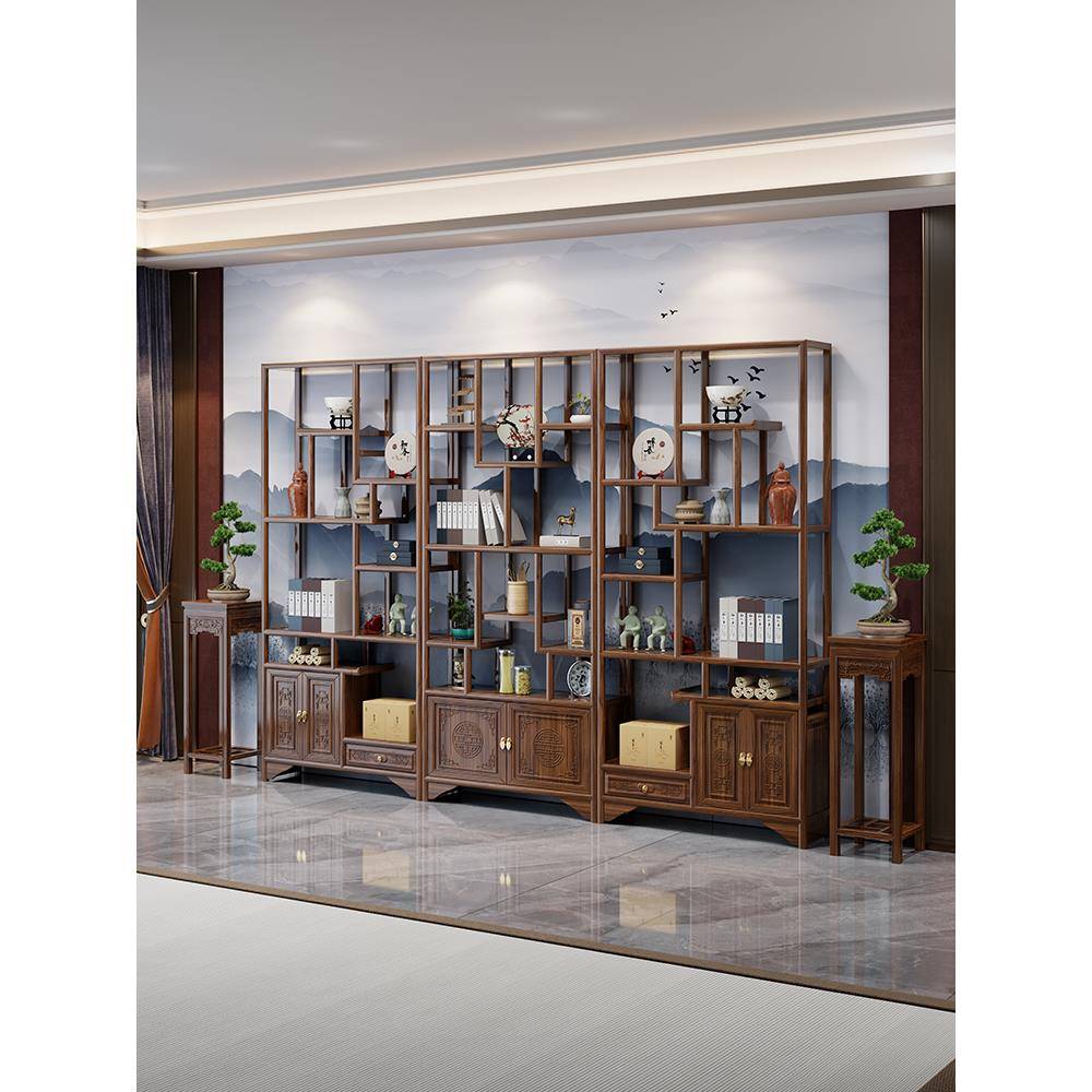 需定制博古架实木中国风现代简约多宝阁办公室茶室陈列柜古董架完