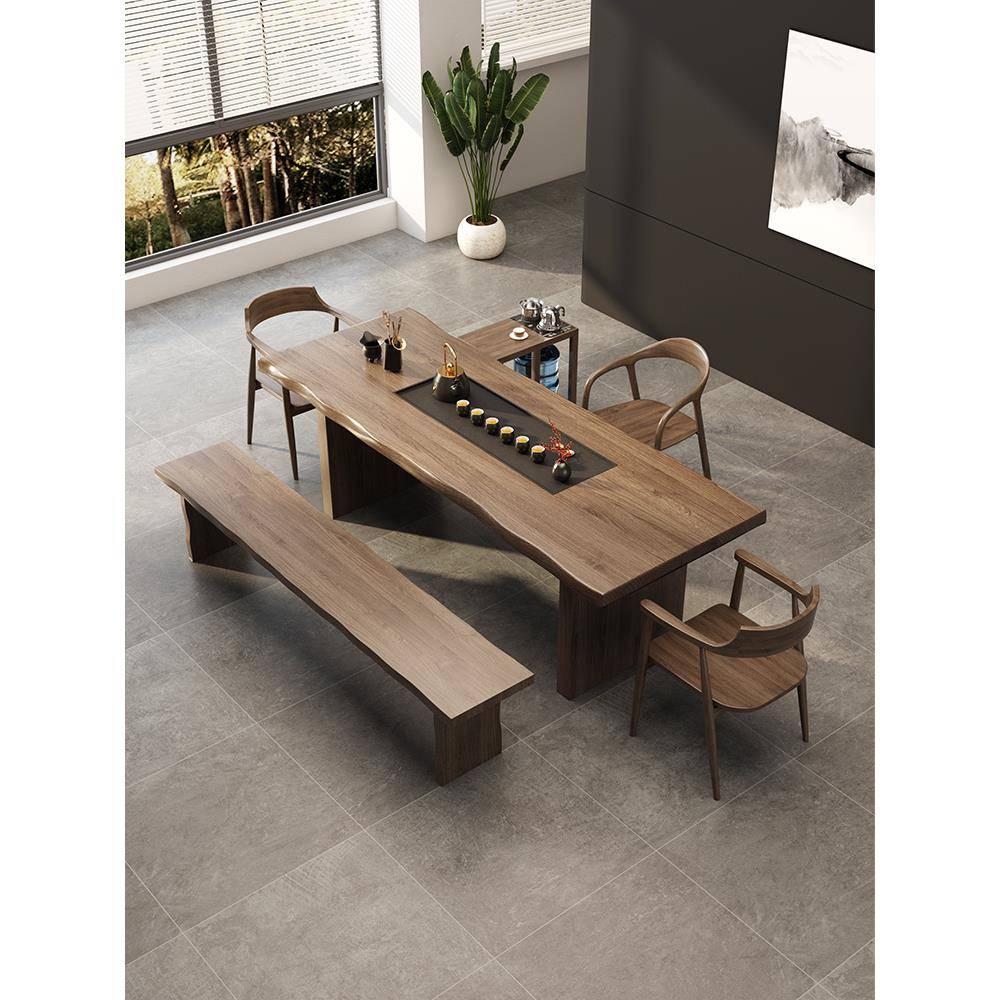 需定制实木茶桌茶盘一体泡茶桌椅组合后现代简约办公室功夫茶台原