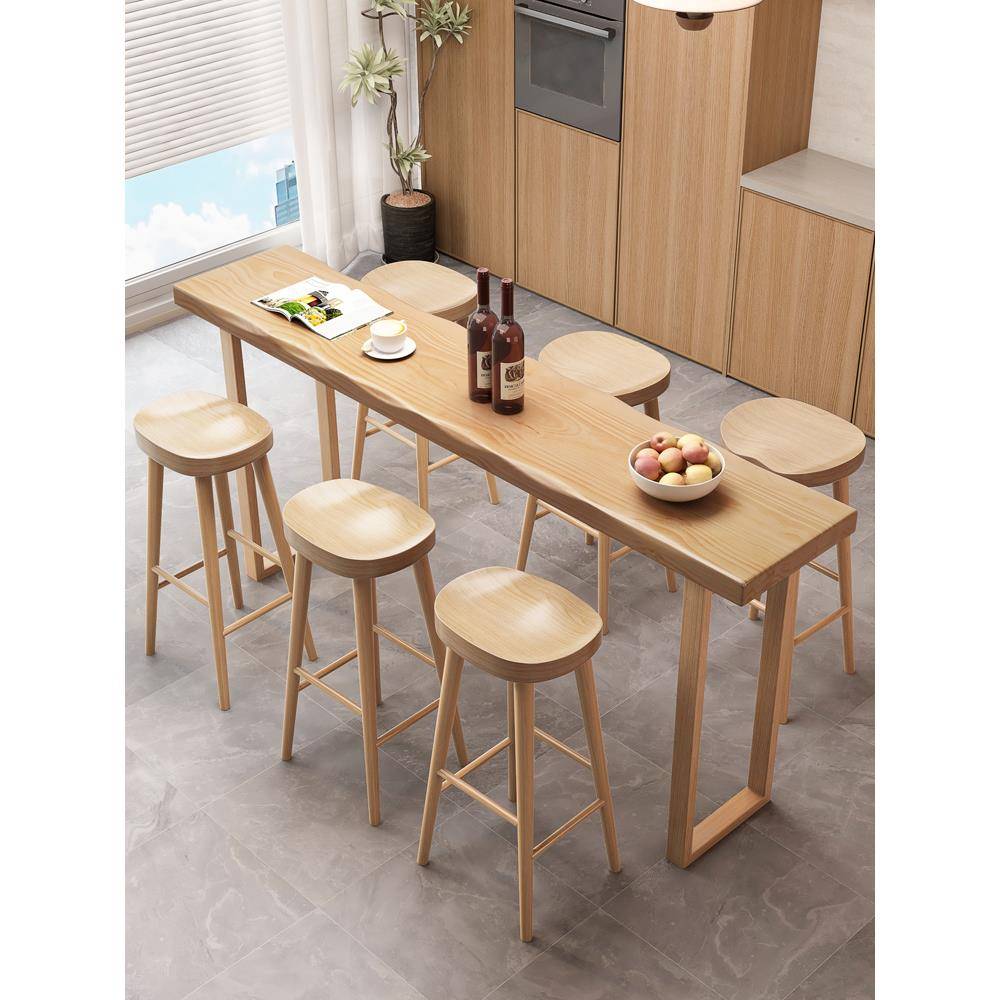 需定制北欧简约实木吧台桌家用阳台高脚桌靠墙长条桌咖啡厅酒吧桌