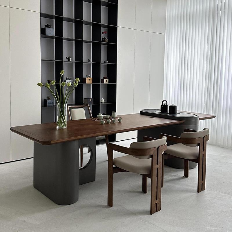 需定制新中式茶桌2025新款高端胡桃木办公室茶台实木嵌入烧水壶泡