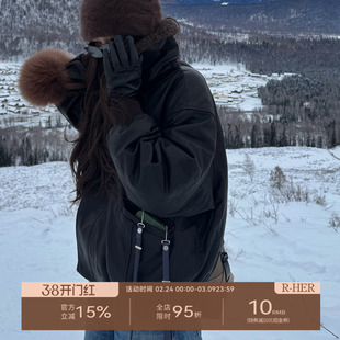 R-HER“草原漫记”复古绵羊皮皮衣女短款羊毛宽松飞行夹克RP5NC10