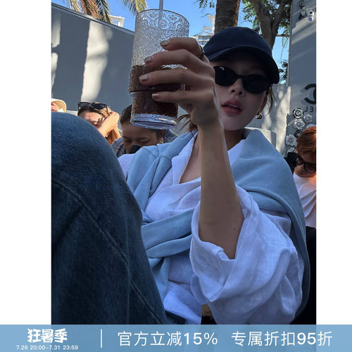RHER STUDIO“雾区白衫”翻领亚麻长袖衬衫简约宽松休闲上衣C855C