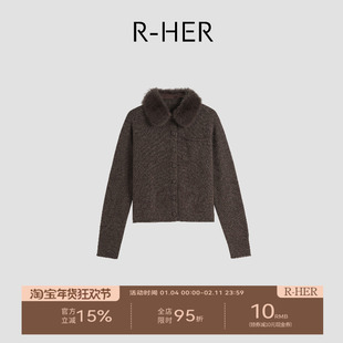 R-HER“栗泥蒙布朗”兔毛领羊毛宽松型常规款设计师长袖RP5NC5211