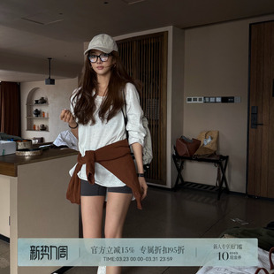 R-HER慵懒风松弛感长袖套头打底衫女内搭上衣宽松早春白色正肩t恤