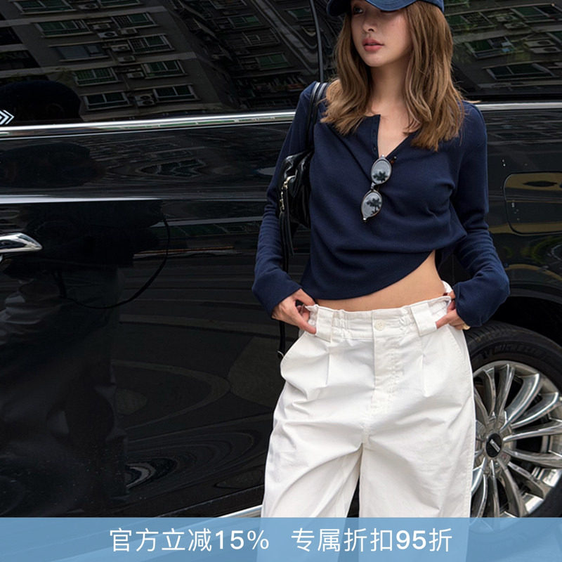 RHER STUDIO“花边筒裤”春夏百搭宽松垂感高腰显瘦阔腿女裤K5414