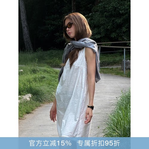 RHER STUDIO“白茶雪松”夏季新款气质显瘦无袖背心连衣裙L0003