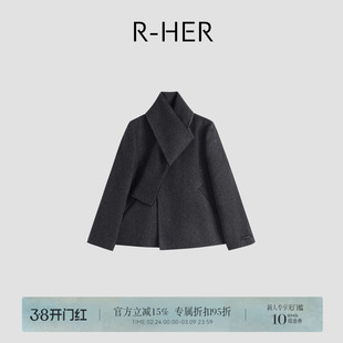 R-HER【灰调毛呢】毛呢外套常规款夹克秋冬短款冬季RC25100103