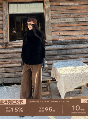 R-HER“复古剪裁”于Moli 卡其色休闲工装裤宽松高腰经典复古长裤