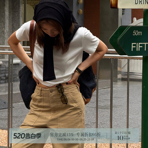 RHER STUDIO“奶黄短 T”夏季新款纯棉短袖圆领舒适显瘦百搭T0661