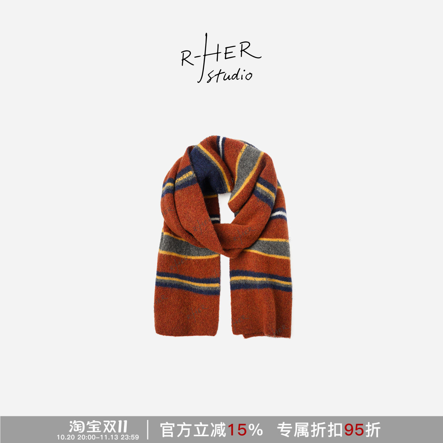 RHER STUDIO 复古撞色条纹围巾百搭高级感女士保暖针织披肩OCS15