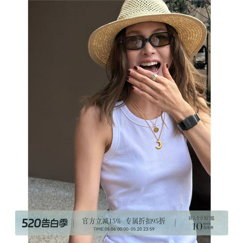 白色无袖薄款修身工字背心
