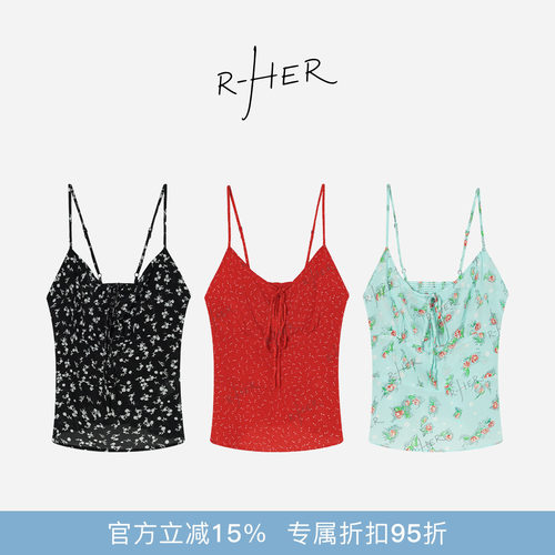 夏季法式波点露背吊带背心