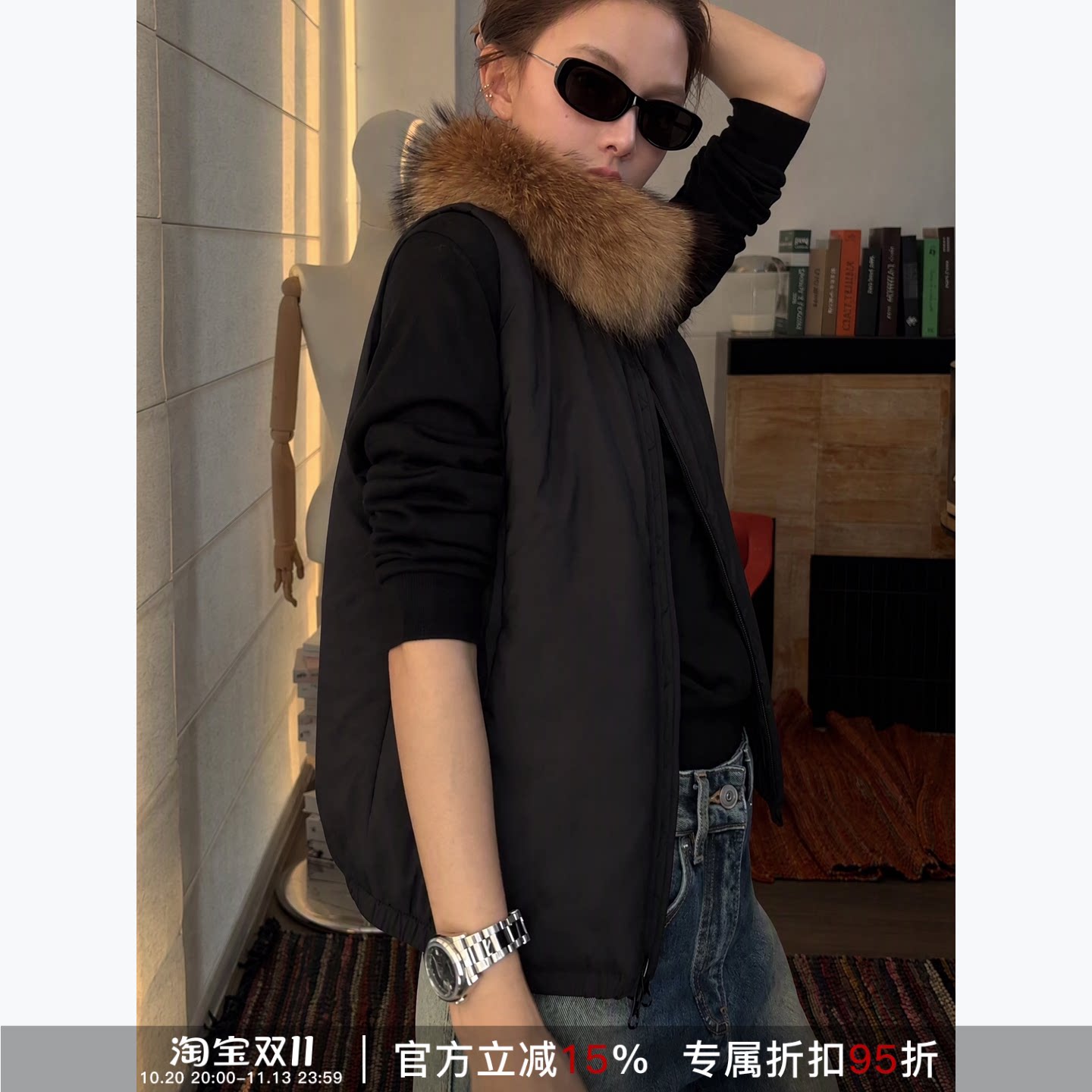 RHER STUDIO“纳尼亚马甲”秋冬休闲绵羊毛保暖貉子毛皮马甲Y6356