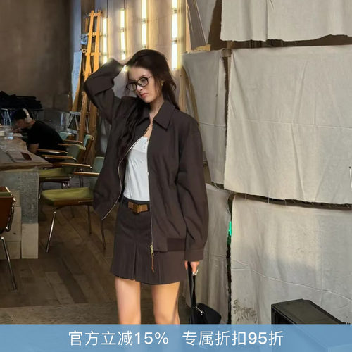 R-HER[咖啡夹克]夏季新款老钱风松弛感女装咖色短款时尚气质外套
