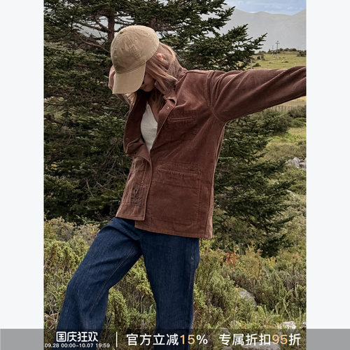 RHER STUDIO 复古松弛感酵洗细条绒翻领宽松休闲外套W0016