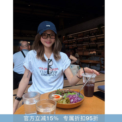 RHER STUDIO“法式字母T”夏季新款百搭显瘦圆领宽松短袖TT087