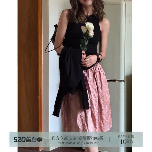 RHER STUDIO“皱皱芭蕾”春夏设计百搭显瘦美式休闲半身短裙K2581