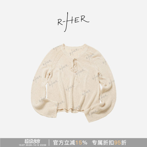RHER STUDIO”系带v领“秋冬慵懒宽松保暖插肩袖针织毛衫毛衣SS52