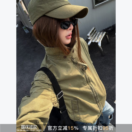 美式复古工装飞行夹克宽松翻领