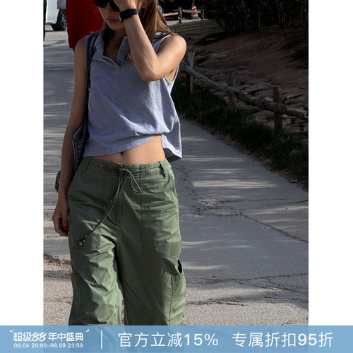 RHER STUDIO“抽绳工装”夏季宽松百搭显瘦直筒工装休闲裤KL095
