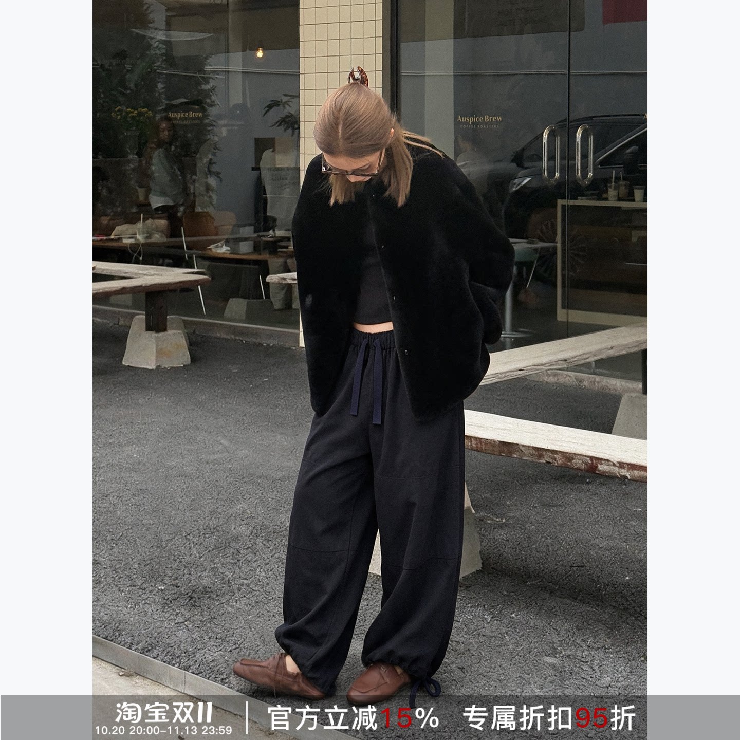 RHER STUDIO“抽绳束脚”100棉百搭宽松休闲阔腿直筒裤长裤K6367