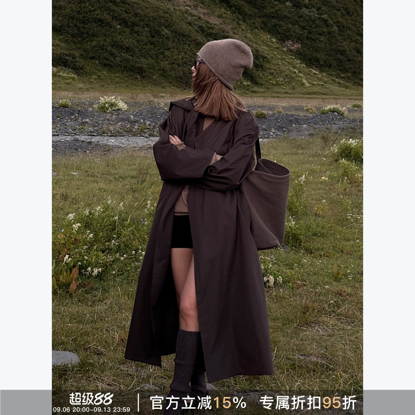 RHER STUDIO 秋日氛围感韩系慵懒宽松长款显瘦百搭风衣外套F6708