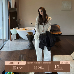 R-HER“小众韩系”春夏V领衬衫镂空休闲宽松系带时尚百搭长袖