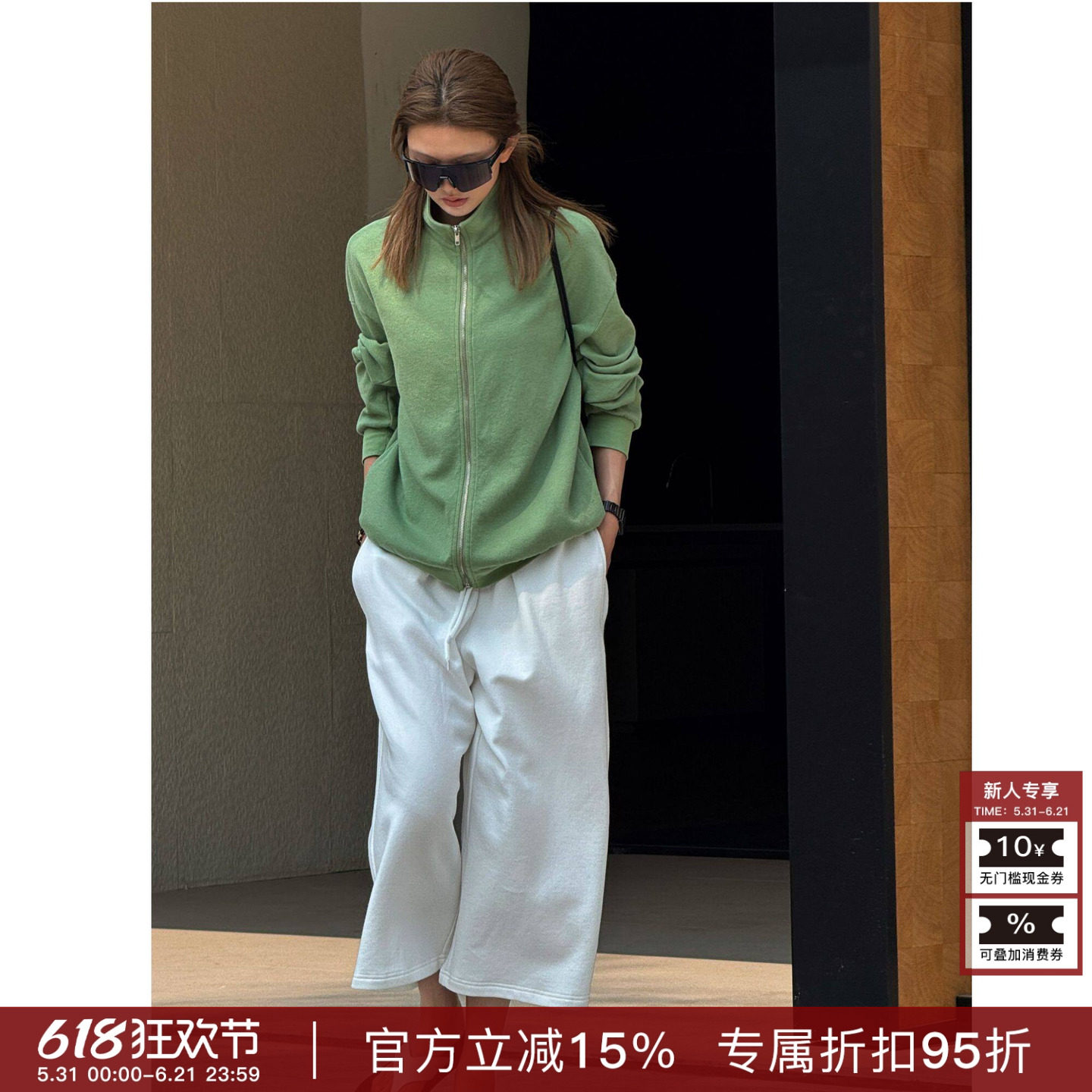 RHER STUDIO“苔青卫衣”春秋小立领宽松休闲显瘦时尚拉链外套W24