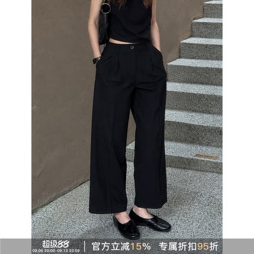 RHER薄款垂感直筒西装休闲裤女