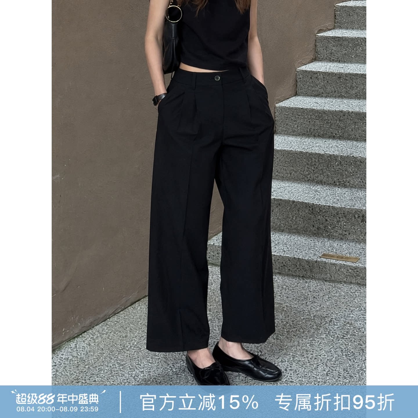 RHER STUDIO“闲庭漫步”100棉薄款西装垂感百搭直筒休闲裤女KRG0