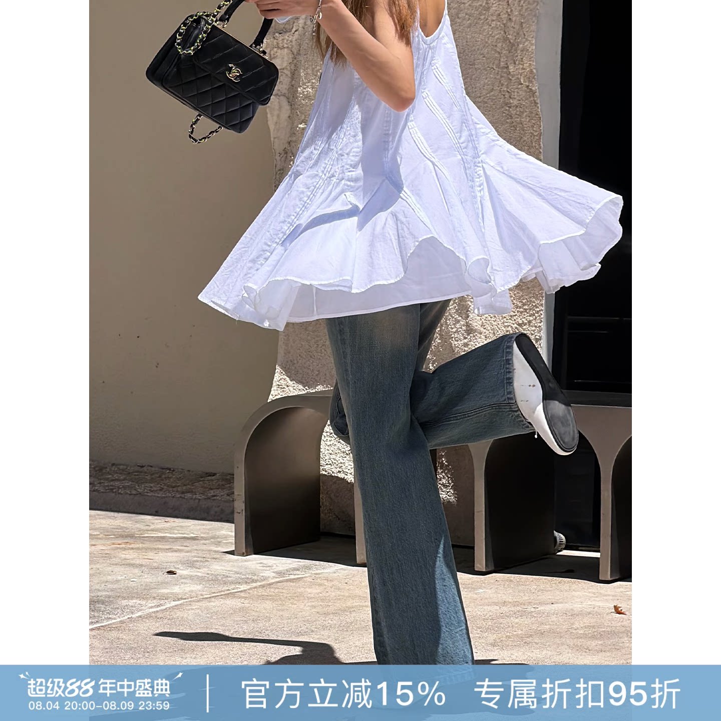 RHER STUDIO“加州海岸”100棉美式复古水洗蓝直筒微喇牛仔裤0001