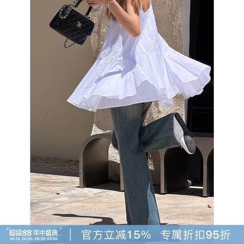 RHER STUDIO“加州海岸”100棉美式复古水洗蓝直筒微喇牛仔裤0001