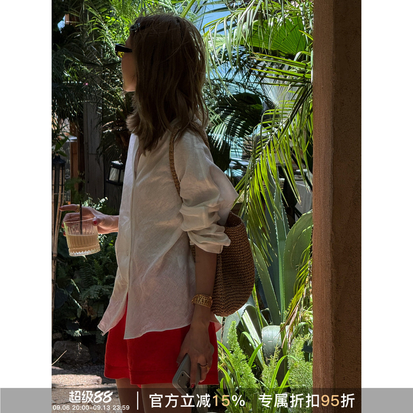 夏季亚麻高腰显瘦宽松短裤