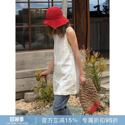 RHER STUDIO“汀兰吊带裙”夏季极简风U领无袖显瘦气质连衣裙Q602
