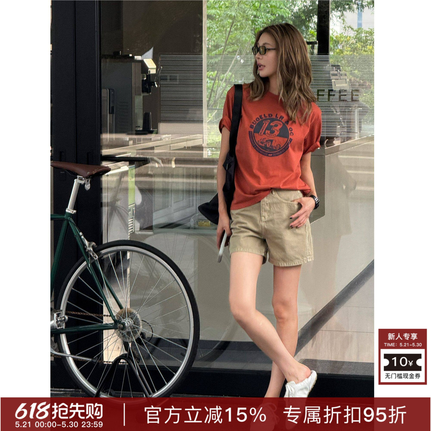 RHER STUDIO“工装短裤”夏季新款高腰显瘦百搭宽松牛仔短裤K6010