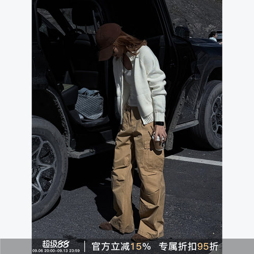 RHER STUDIO 显瘦宽松垂感百搭透气大口袋工装休闲裤K0358