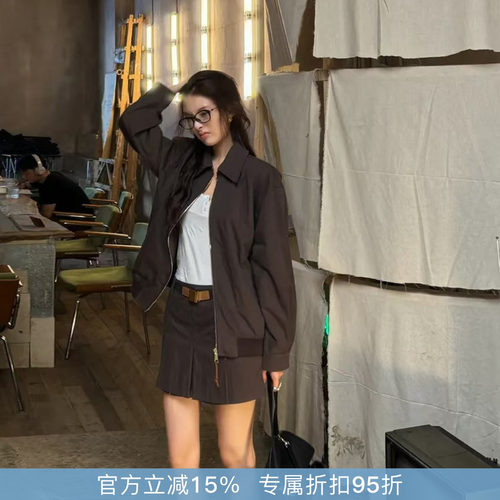 R-HER[咖啡夹克]夏季新款老钱风松弛感女装咖色短款时尚气质外套