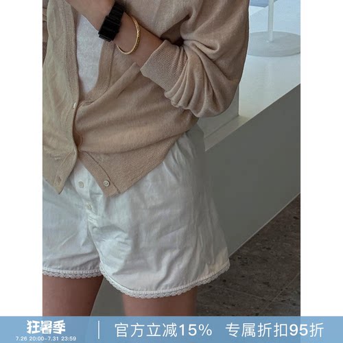 RHER STUDIO“舒适拉满”蕾丝花边100棉纽扣设计ins风短裤K0039