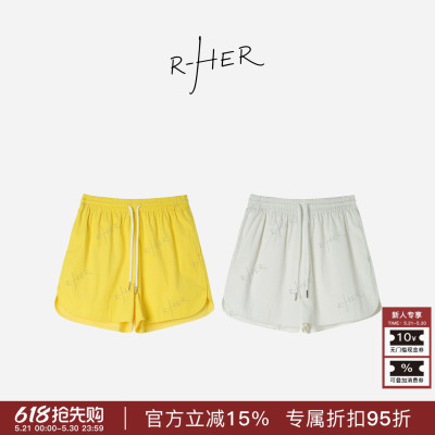 RHER STUDIO“双色清凉裤”纯色简约休闲运动夏季女士抽绳短裤K60