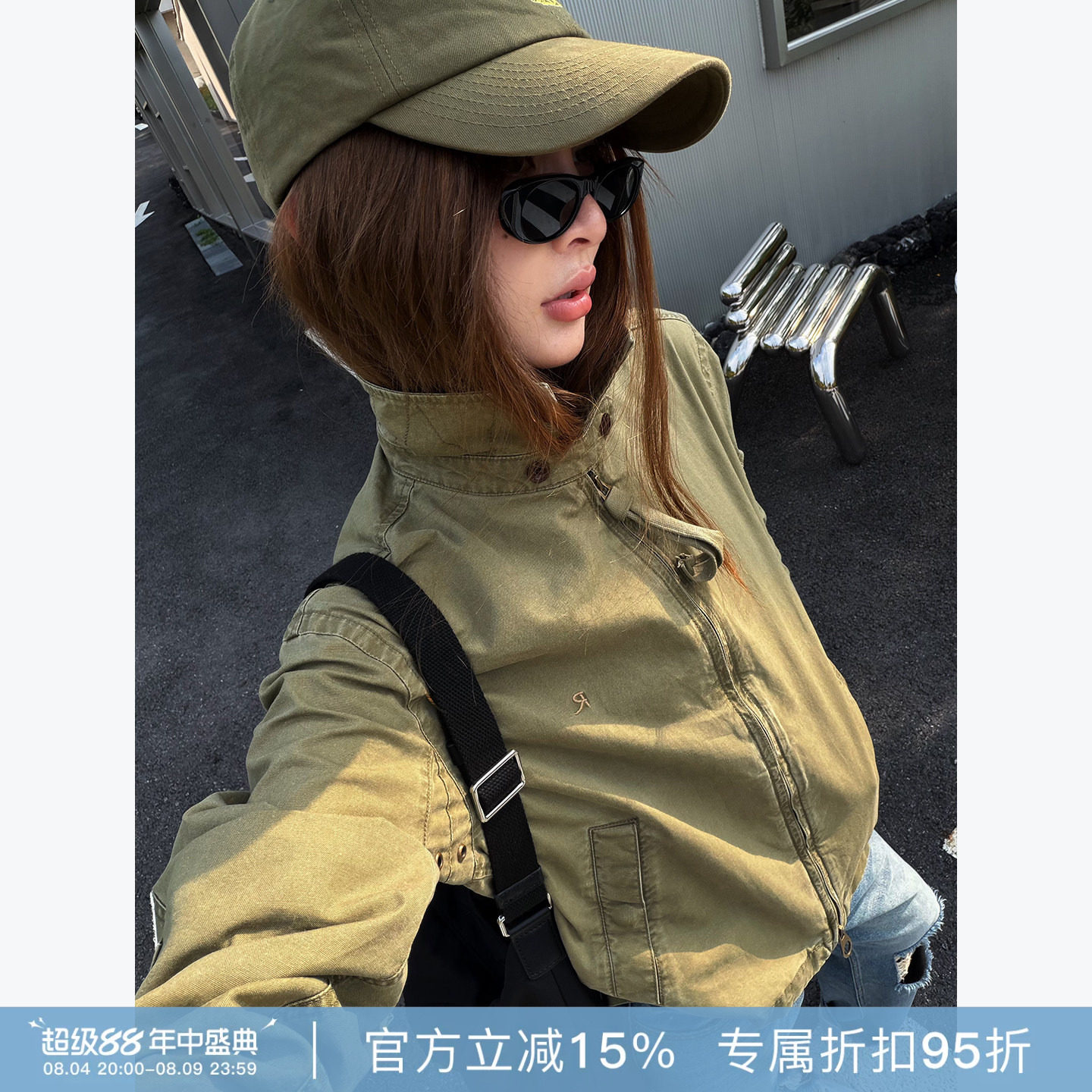 RHER STUDIO“山野”美式复古绿做旧夹克宽松水洗翻领工装外套W81