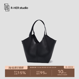 通勤百搭设计师纯色简约时尚 巧克力 荔枝牛皮纹托特包B79 HER